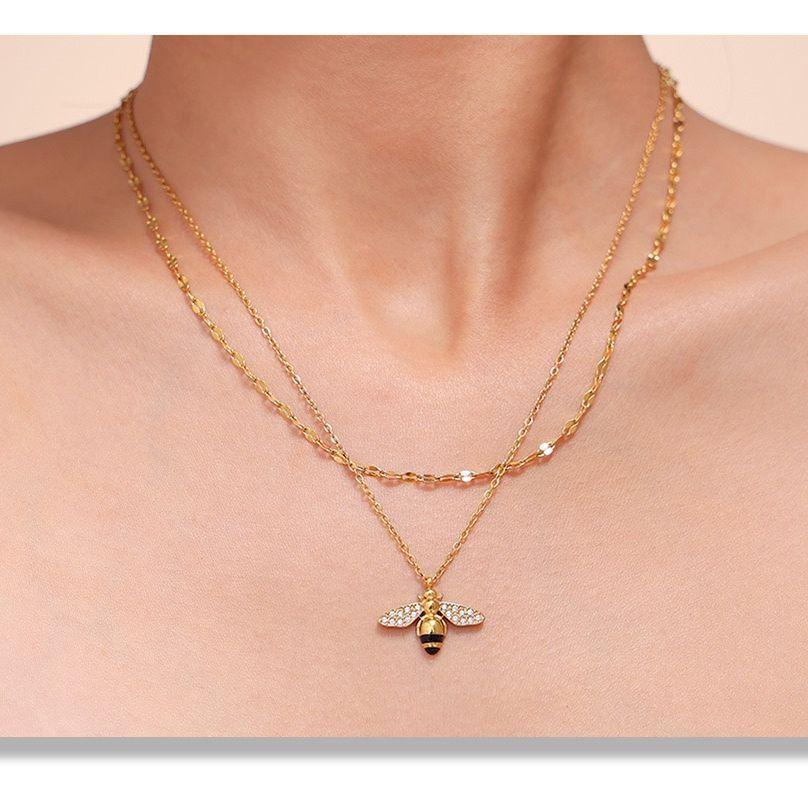 Collar Baño Oro Amarillo 18k Abeja Brillitos-3