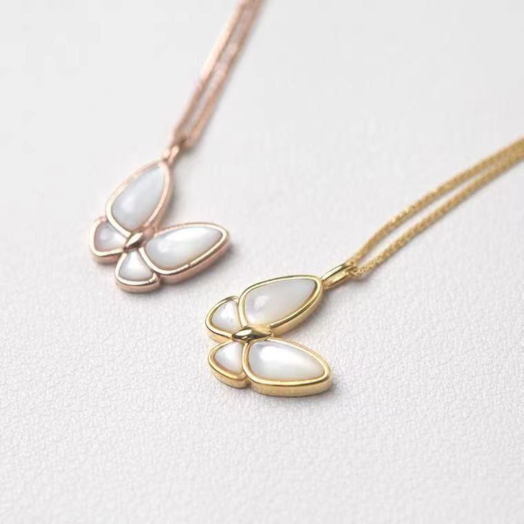CADENA ESLABONES ORO ROSADO 18K COLGANTE MARIPOSA NACAR 3D-2