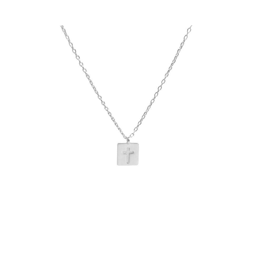 Collar Plata 925 Cruz Placa-0