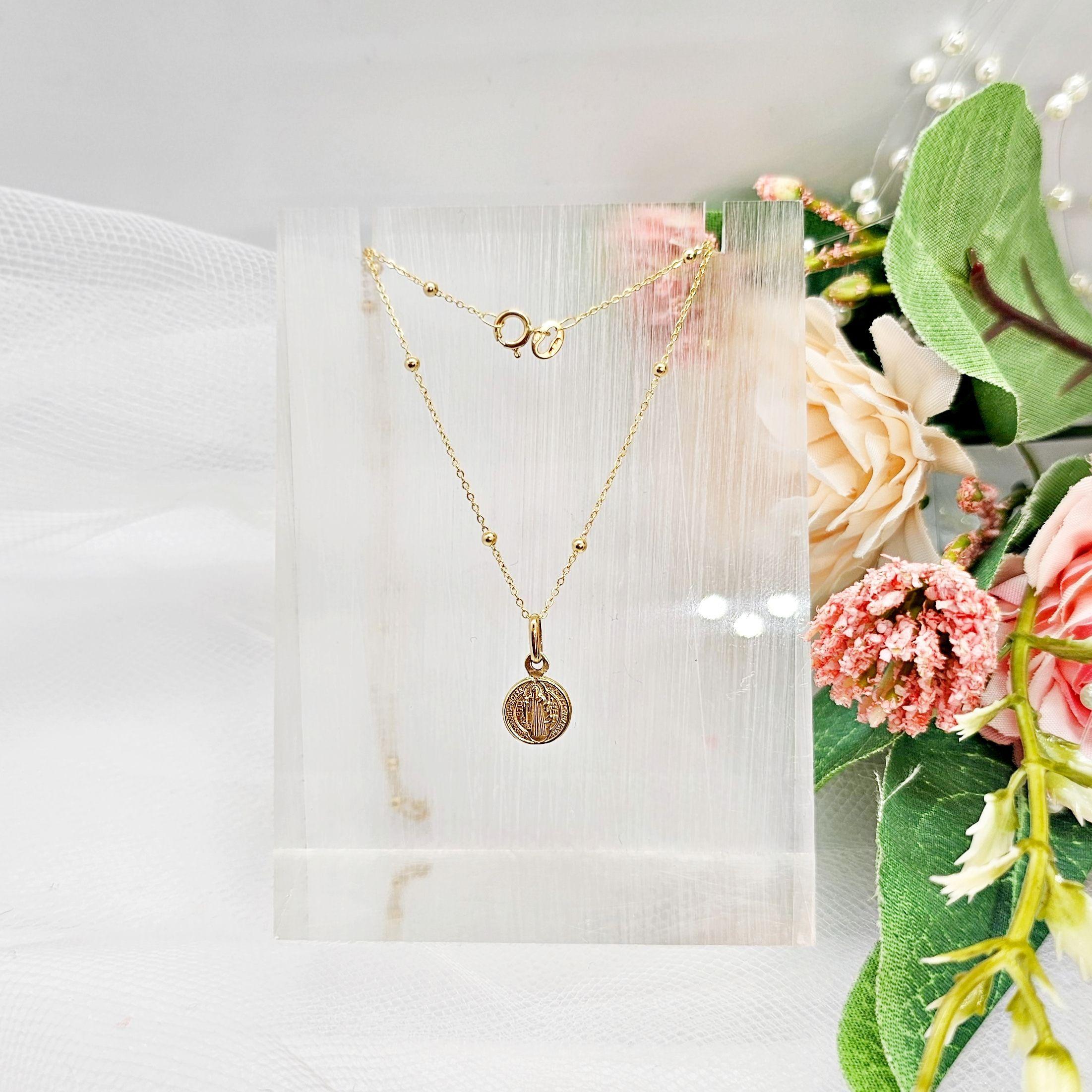 Cadena Pelotitas Colgante San Benito Relieve Oro Au750 - 18k Italiano-1