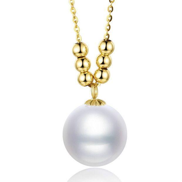 CADENA ESLABONES ORO AMARILLO 18K PELOTITAS PERLA DE RÍO-0