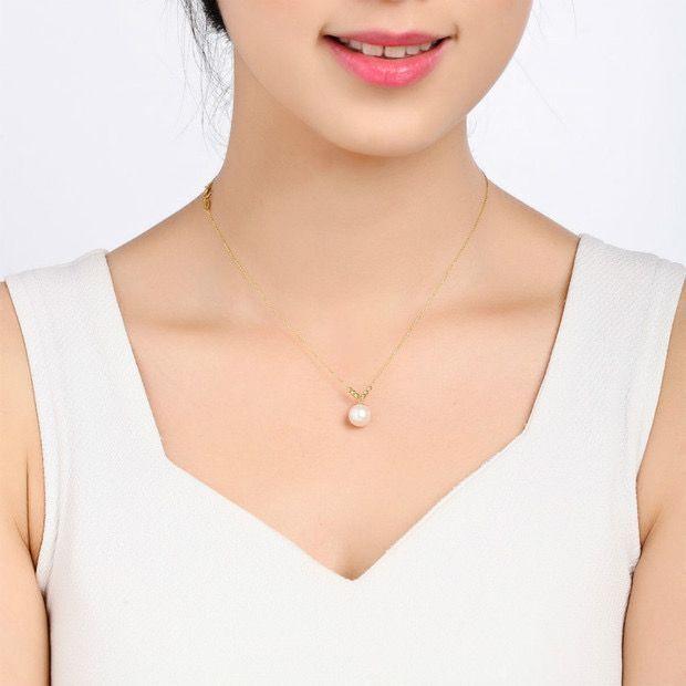 CADENA ESLABONES ORO AMARILLO 18K PELOTITAS PERLA DE RÍO-4