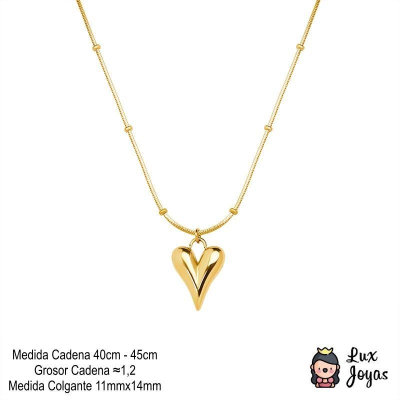Collar Baño Oro Amarillo 18 Kilates Cola Topo Pelotitas Corazón-5