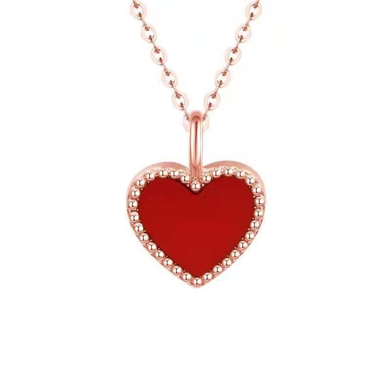 CADENA ESLABONES ORO ROSADO 18K COLGANTE CORAZON AGATA DE PROTECCION ROJO-0