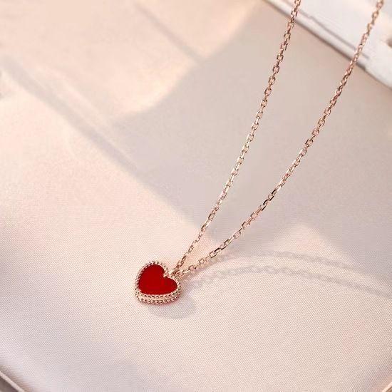 CADENA ESLABONES ORO ROSADO 18K COLGANTE CORAZON AGATA DE PROTECCION ROJO-1