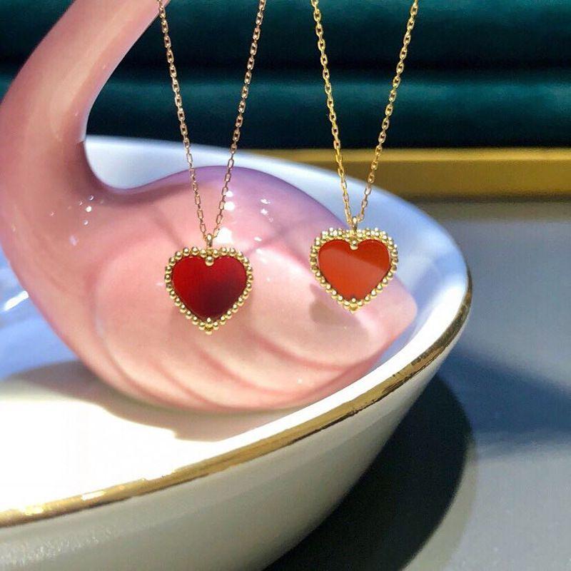 CADENA ESLABONES ORO ROSADO 18K COLGANTE CORAZON AGATA DE PROTECCION ROJO-2