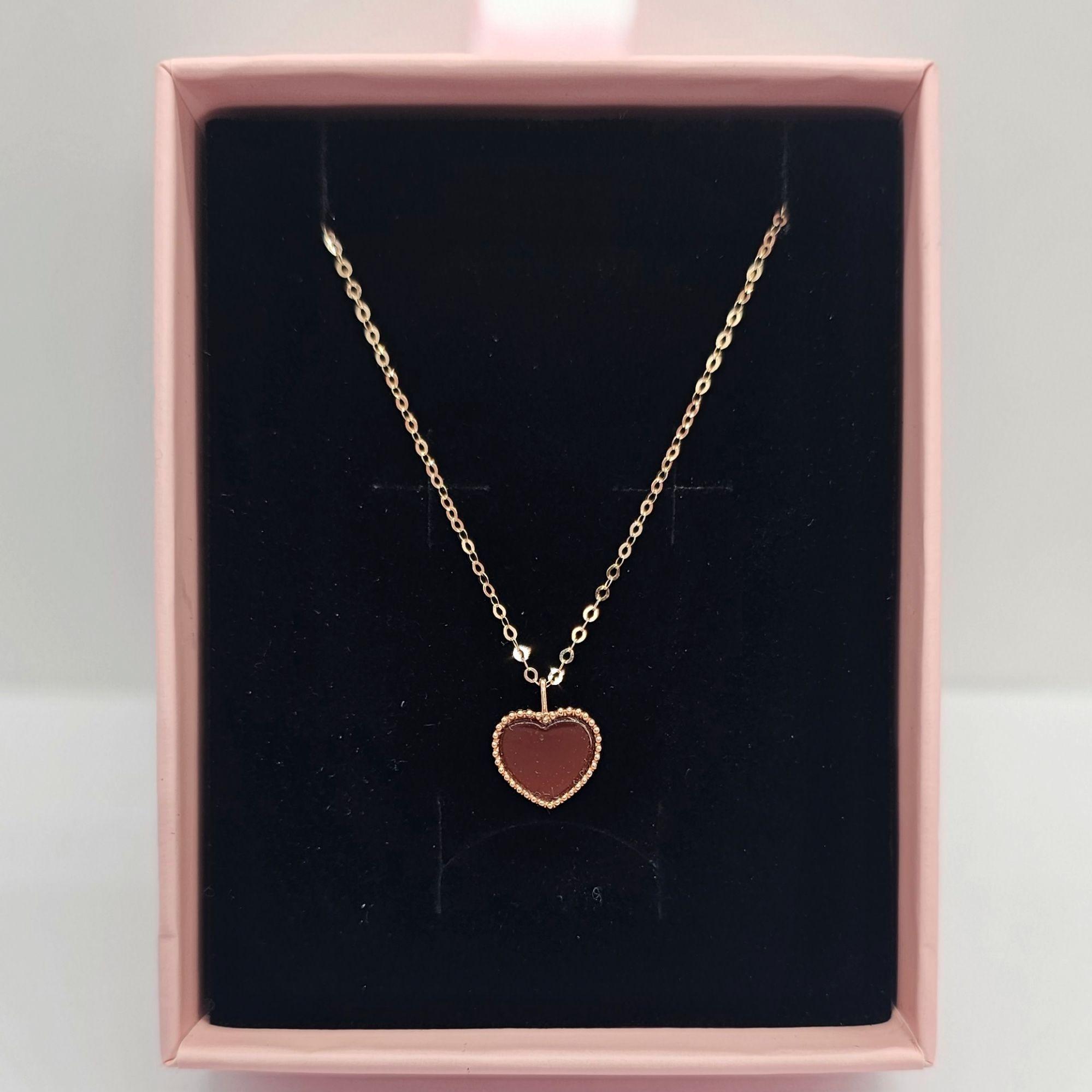 CADENA ESLABONES ORO ROSADO 18K COLGANTE CORAZON AGATA DE PROTECCION ROJO-3