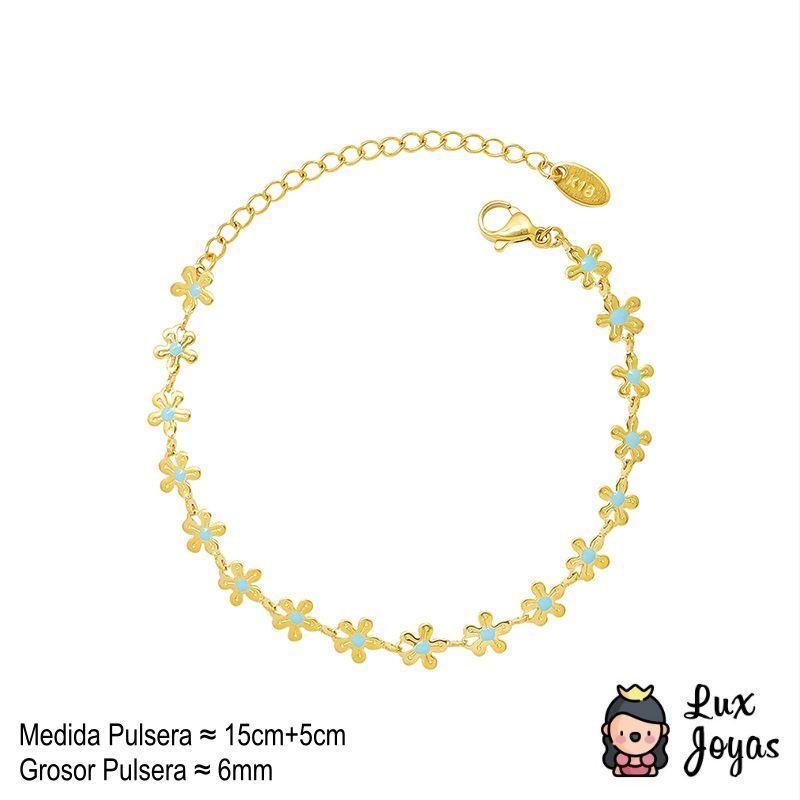 Pulsera Baño Oro Amarillo 18k Full Florcitas-3