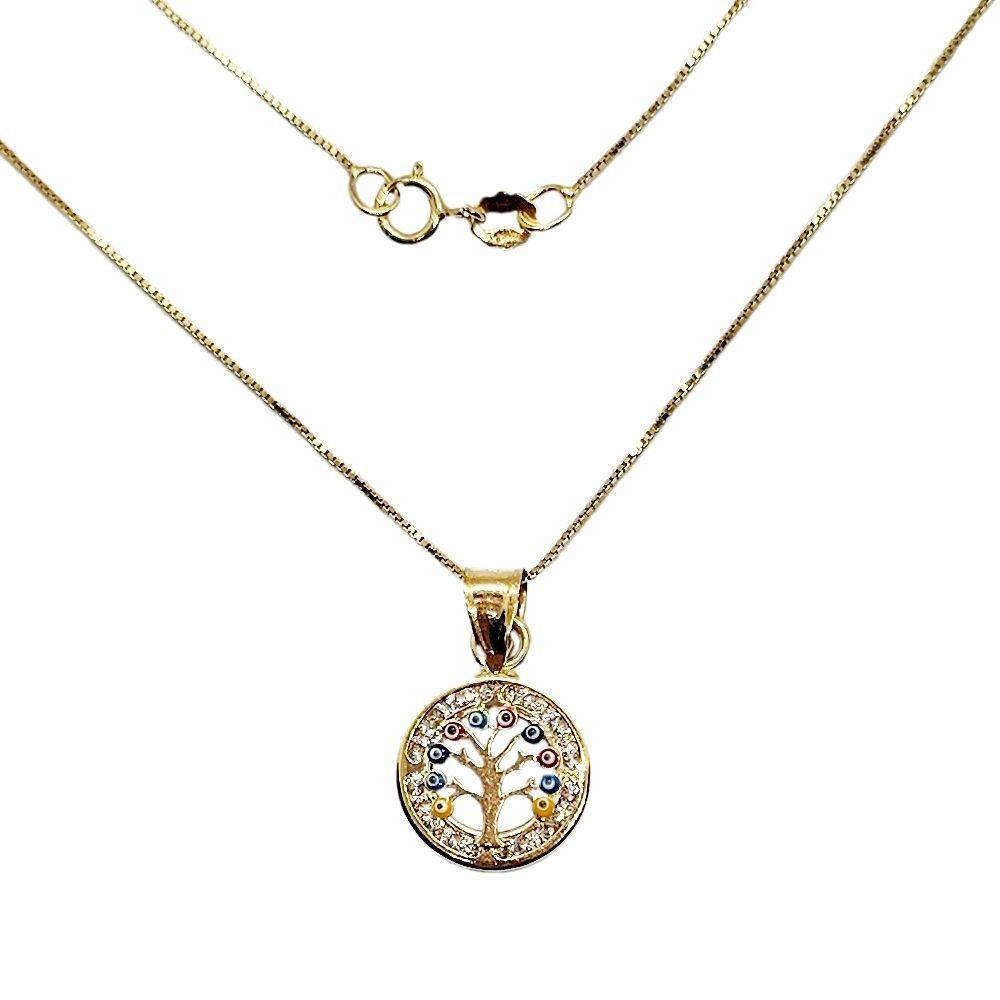 Cadena Veneciana Colgante Árbol De La Vida Ojos Turcos Colores Oro Au750 - 18k Italiano-0