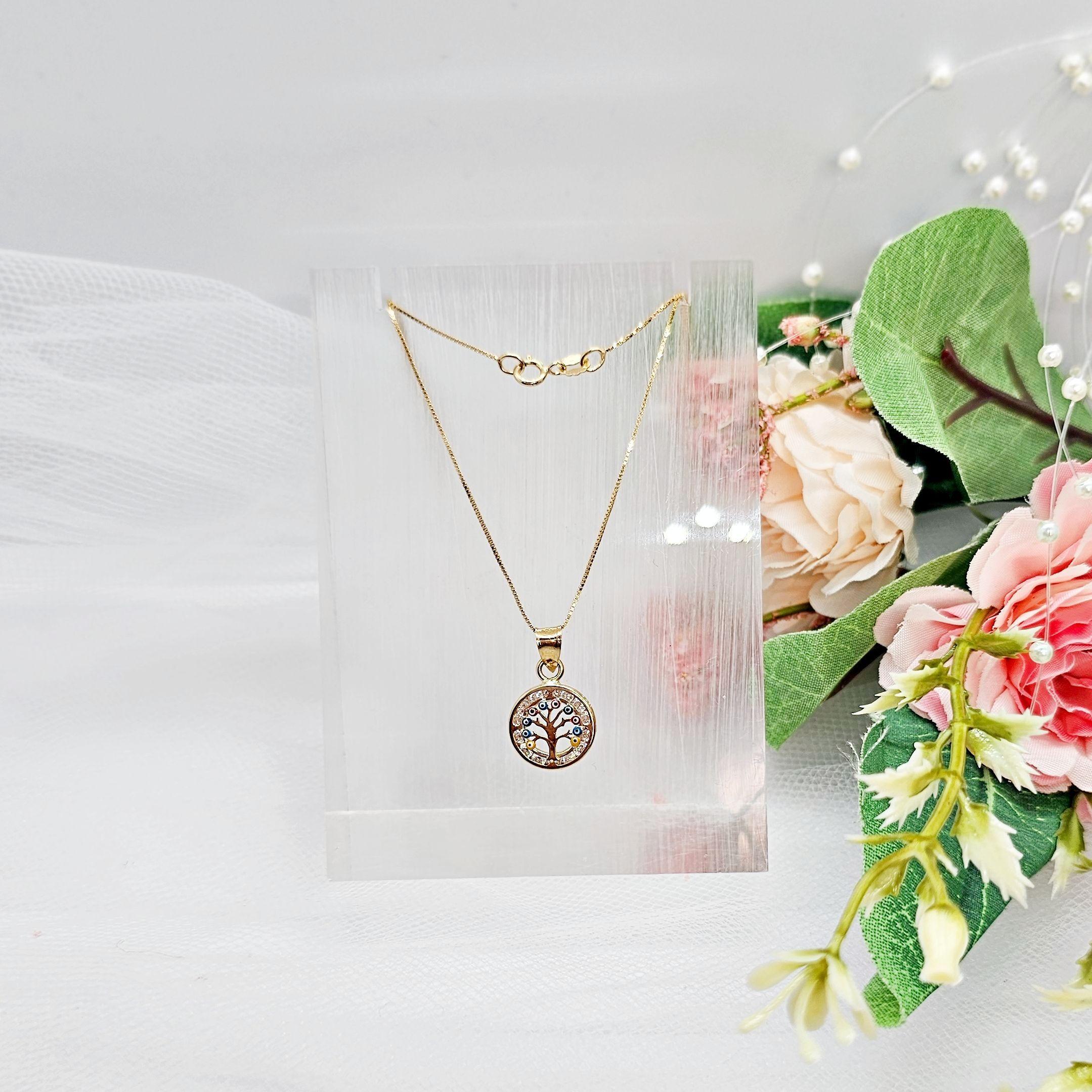 Cadena Veneciana Colgante Árbol De La Vida Ojos Turcos Colores Oro Au750 - 18k Italiano-1