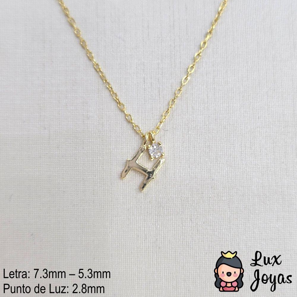 Collar Plata 925 Letra H Inicial Punto Luz-2