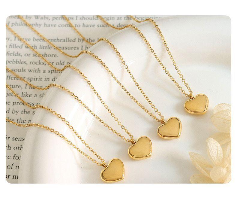 Collar Baño Oro Amarillo 18k Corazón Liso Largo-2