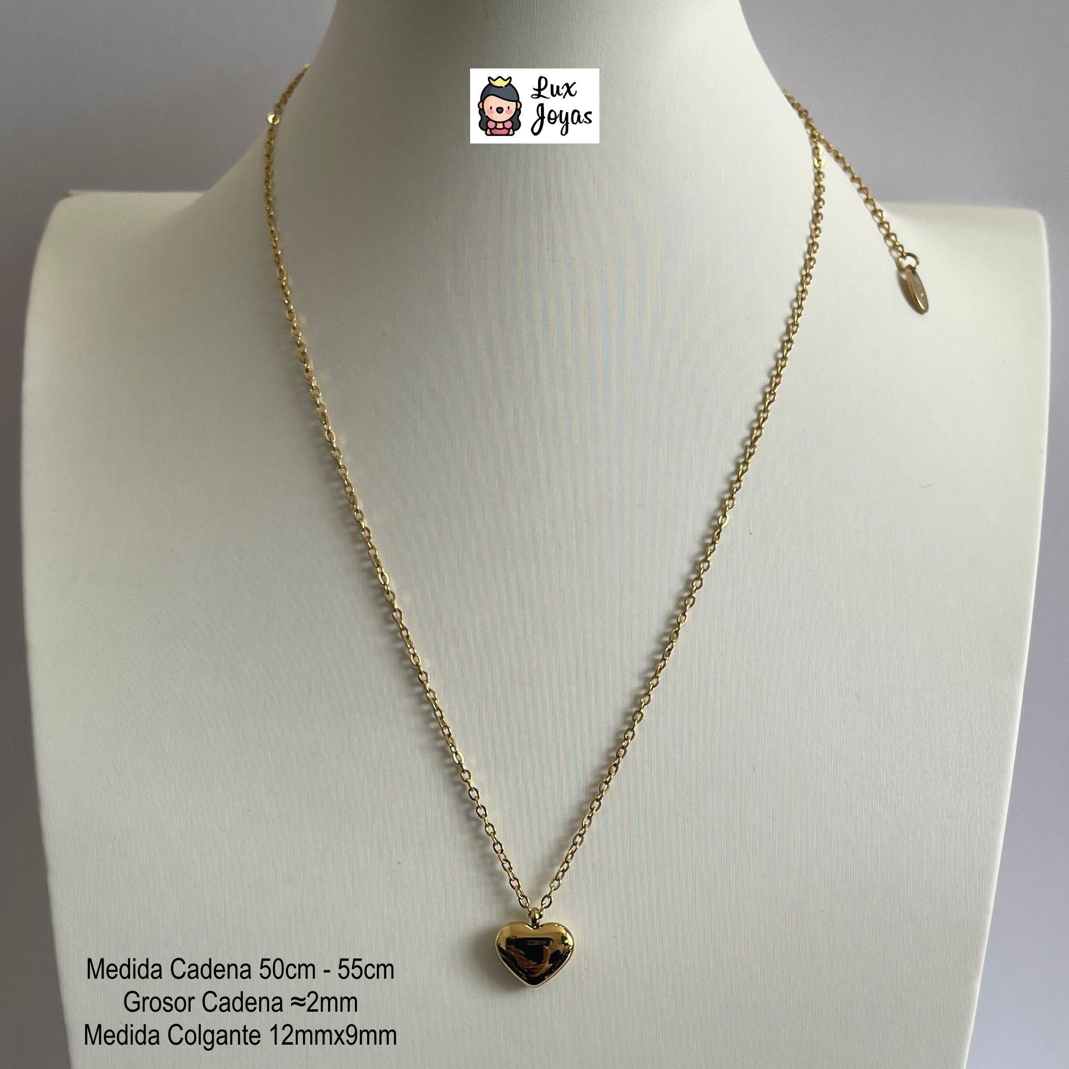 Collar Baño Oro Amarillo 18k Corazón Liso Largo-4