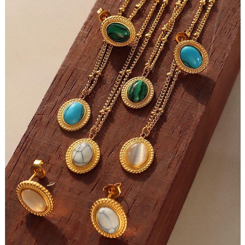 Collar Baño Oro 18k Pelotitas Piedra Howlita-2