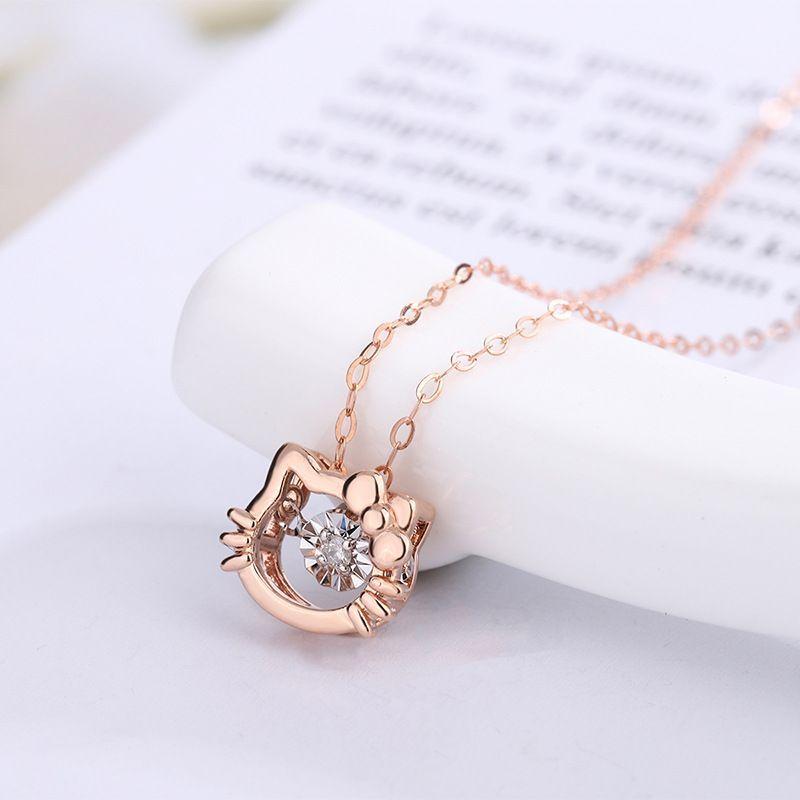 CADENA ESLABONES ORO ROSADO 18K COLGANTE HELLO KITTY DIAMANTE 3P-1