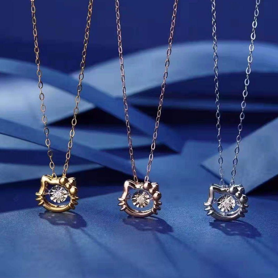 CADENA ESLABONES ORO ROSADO 18K COLGANTE HELLO KITTY DIAMANTE 3P-2