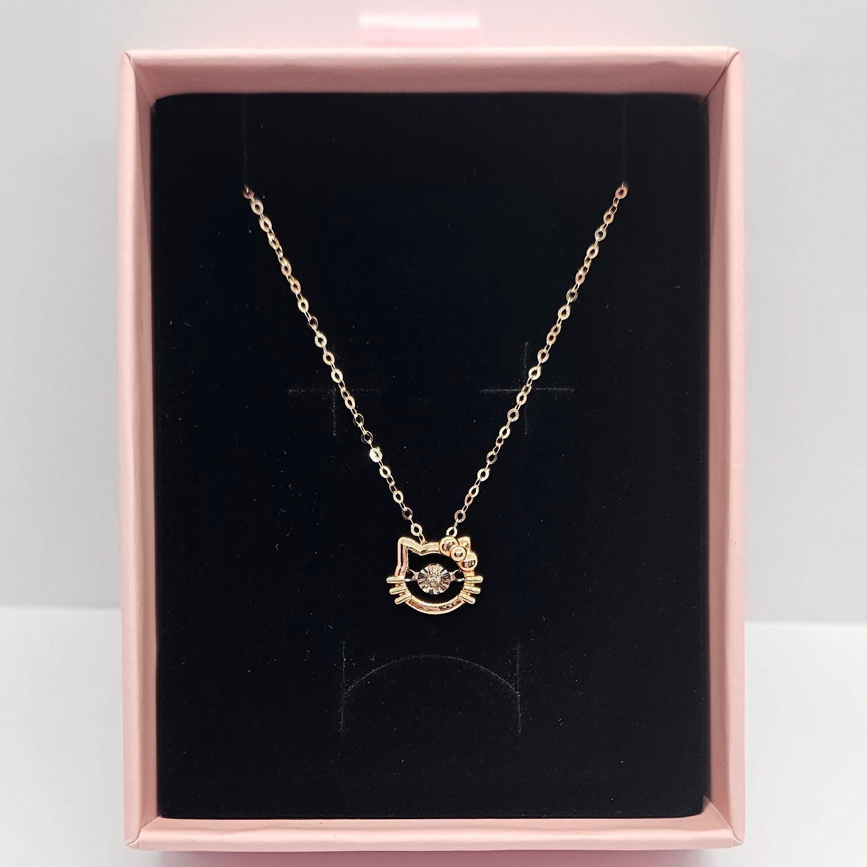 CADENA ESLABONES ORO ROSADO 18K COLGANTE HELLO KITTY DIAMANTE 3P-4