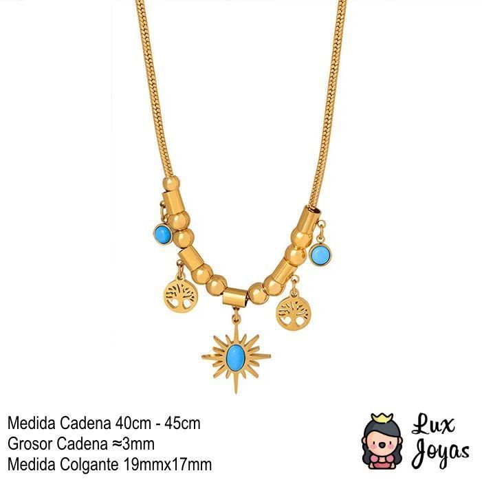 Collar Baño Oro 18k Árbol Vida Crisocola-4
