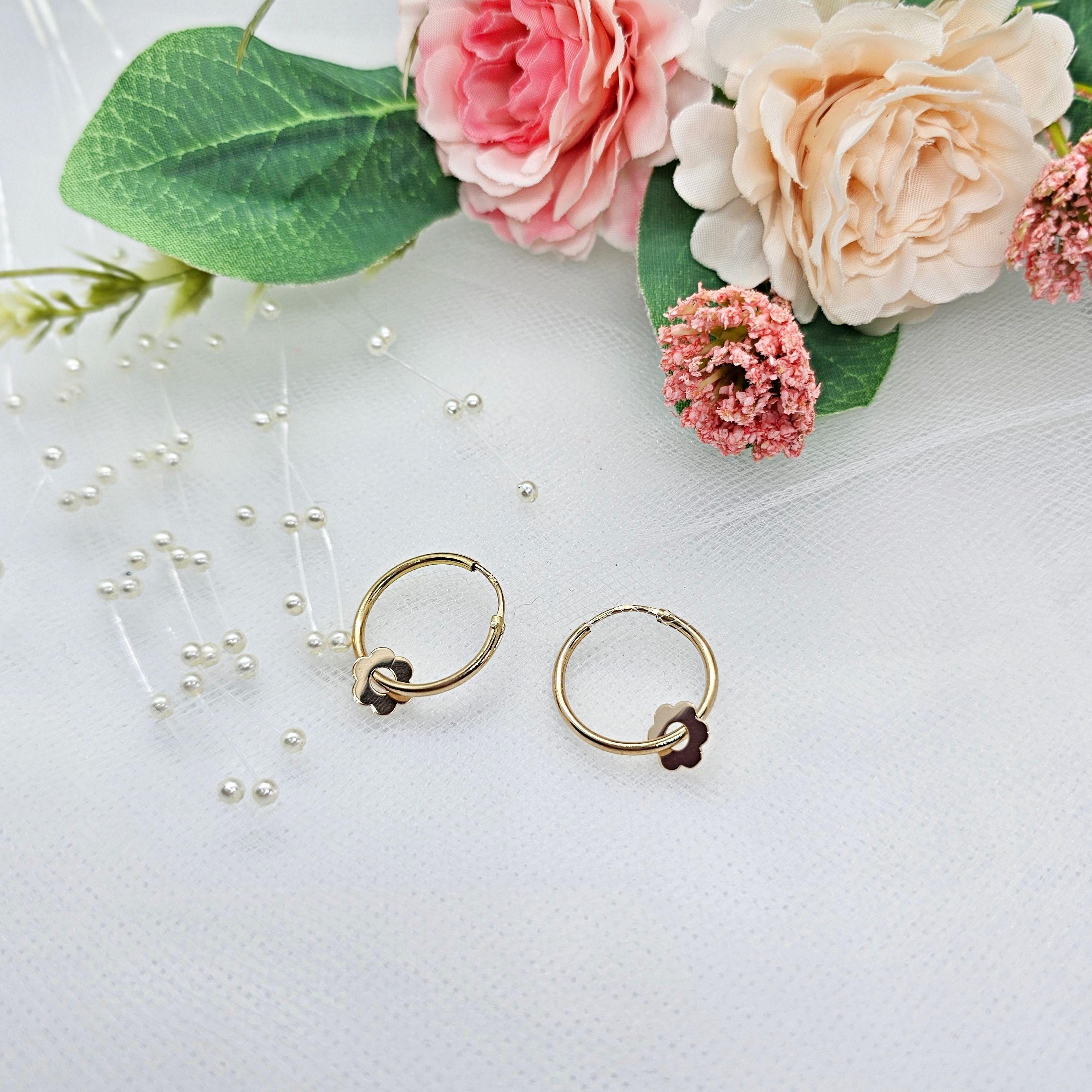 Aros Argolla Flor Oro 18k Nacional 20mm 8mm-1