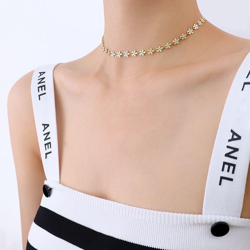 Collar Baño Oro Amarillo 18 Kilates Chocker Full Florcitas-2