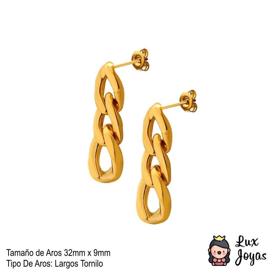 Aros Baño Oro 18k Cubana 3 Eslabones-3