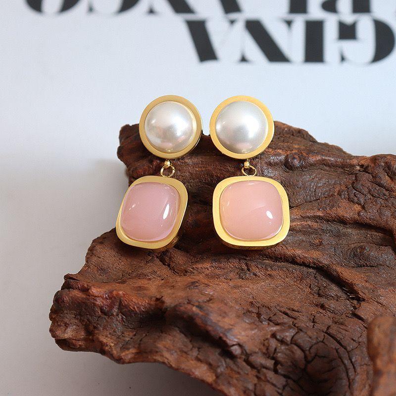 Aros Baño Oro 18k Perla Rosa-2