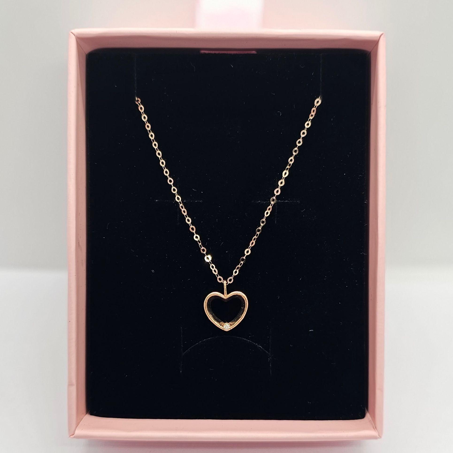CADENA ESLABONES ORO ROSADO 18K COLGANTE CORAZÓN L DIAMANTE 1P-4