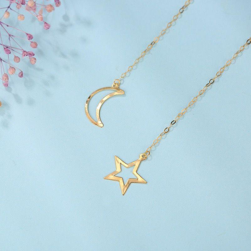 AROS LARGOS CADENA LUNA ESTRELLA ORO AMARILLO 18K-2