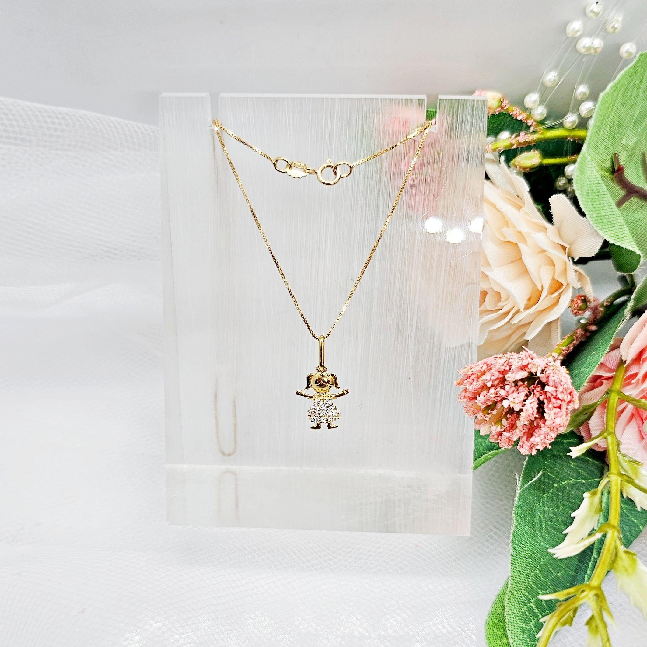 Cadena Veneciana Colgante Niña Circones Oro Au750 - 18k Italiano-1