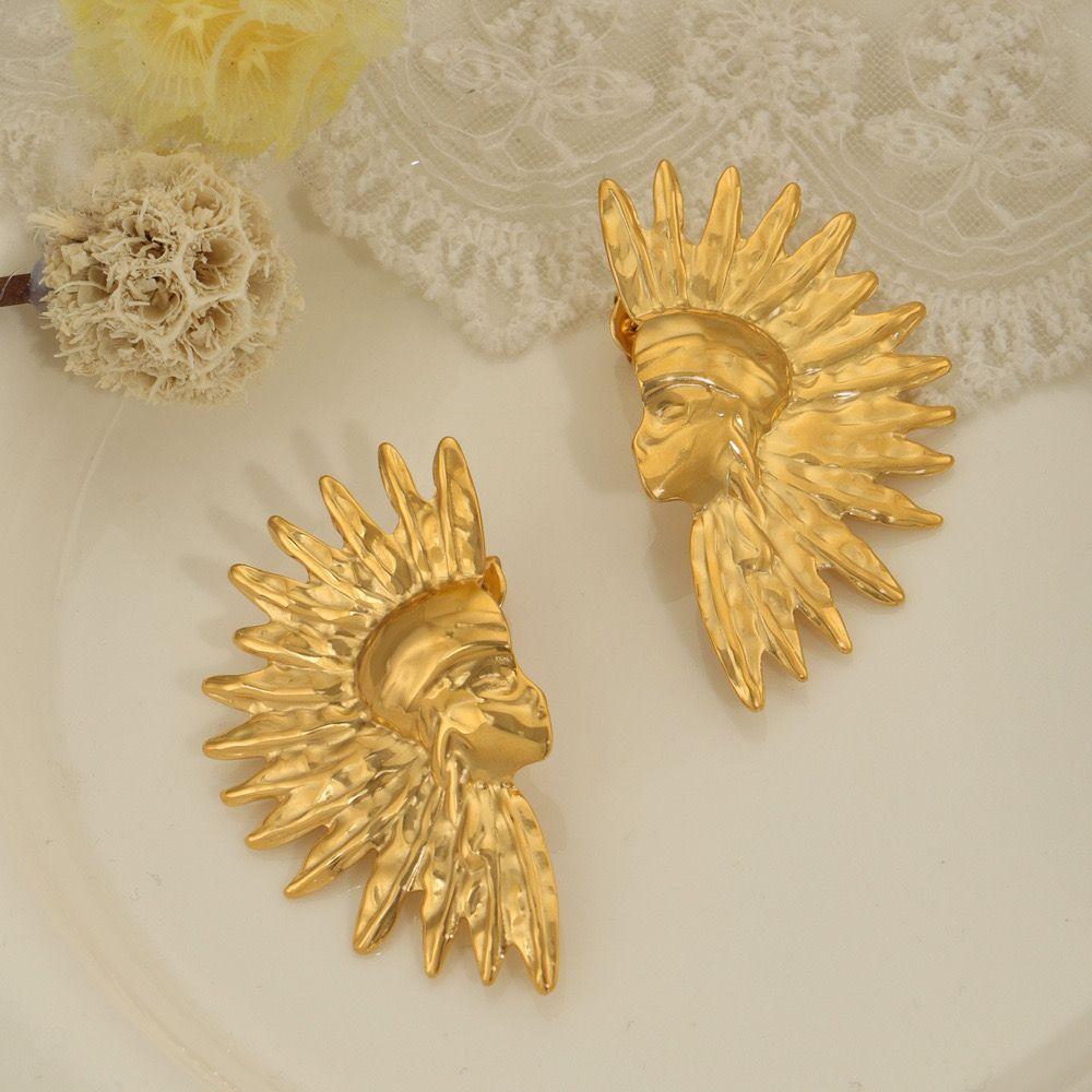 Aros Baño Oro 18k Guerrero Indio Nativo-1