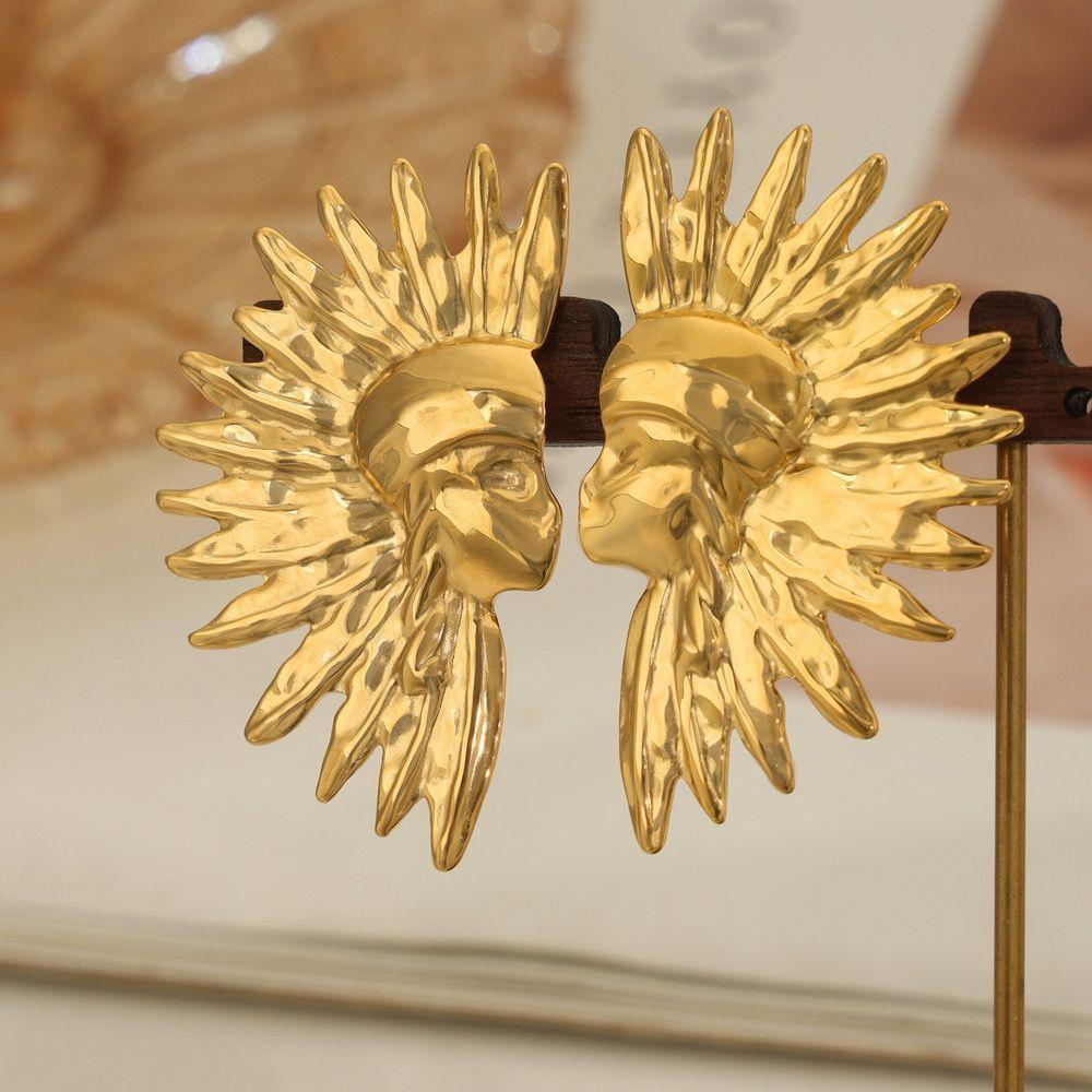 Aros Baño Oro 18k Guerrero Indio Nativo-2