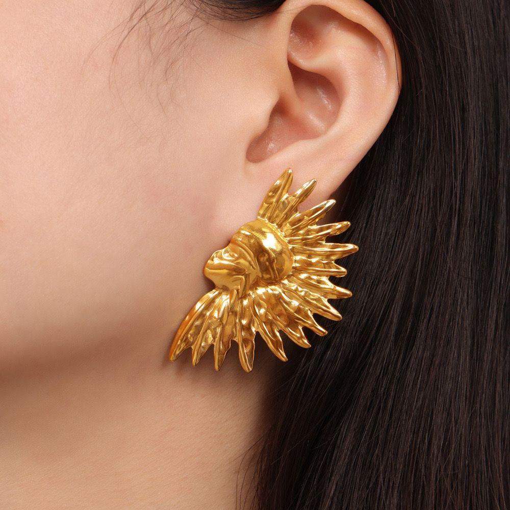 Aros Baño Oro 18k Guerrero Indio Nativo-3