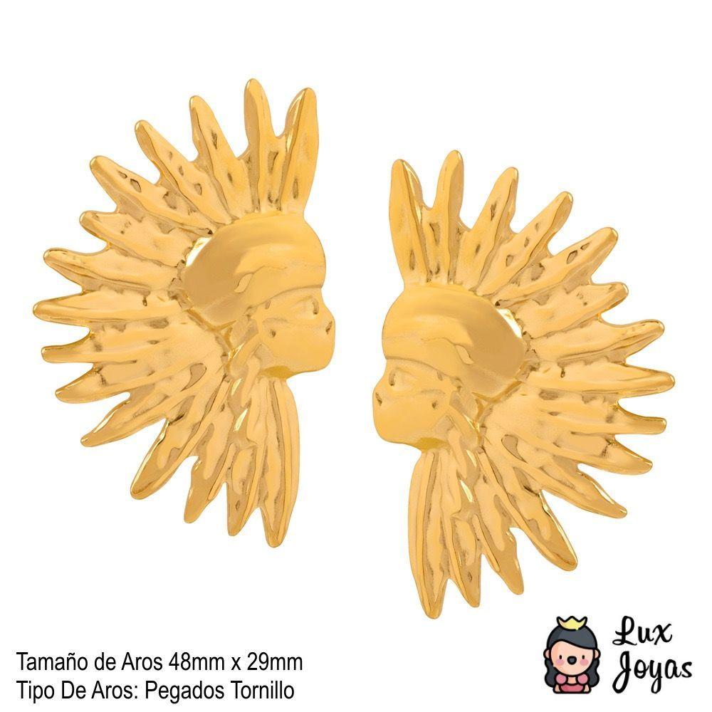 Aros Baño Oro 18k Guerrero Indio Nativo-4