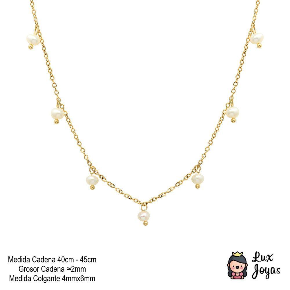 Collar Baño Oro 18 Kilates 9 Perlitas Agua Dulce-3