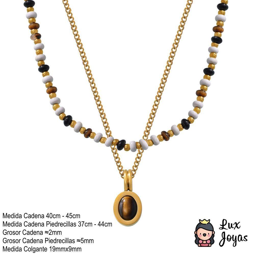 Collar Baño Oro Amarillo 18k Piedrecillas Ojo De Tigre-3