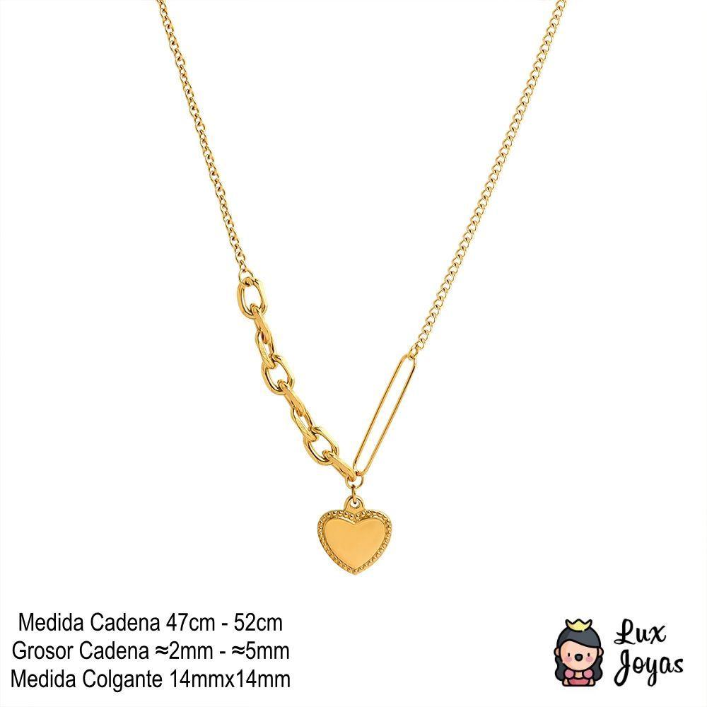 Collar Baño Oro Amarillo 18 Kilates Cadena 4 Diseños Corazón-3