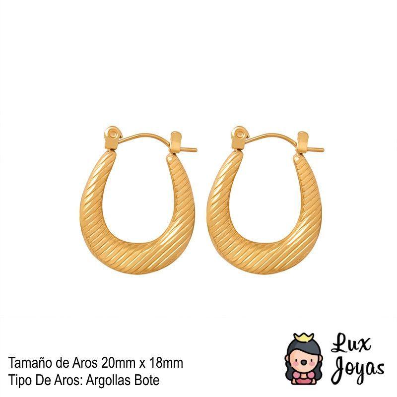 Aros Baño Oro 18k Argollas Bote Rayas-3