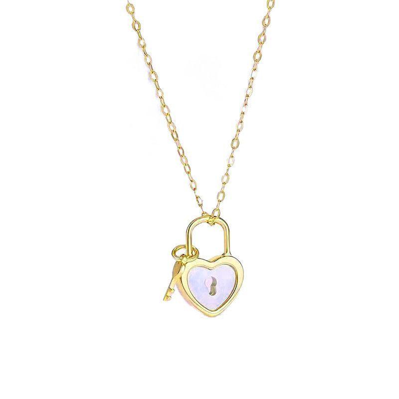 Cadena Eslabones Oro Amarillo 18k Corazón Candado Llave Nácar 18k-0