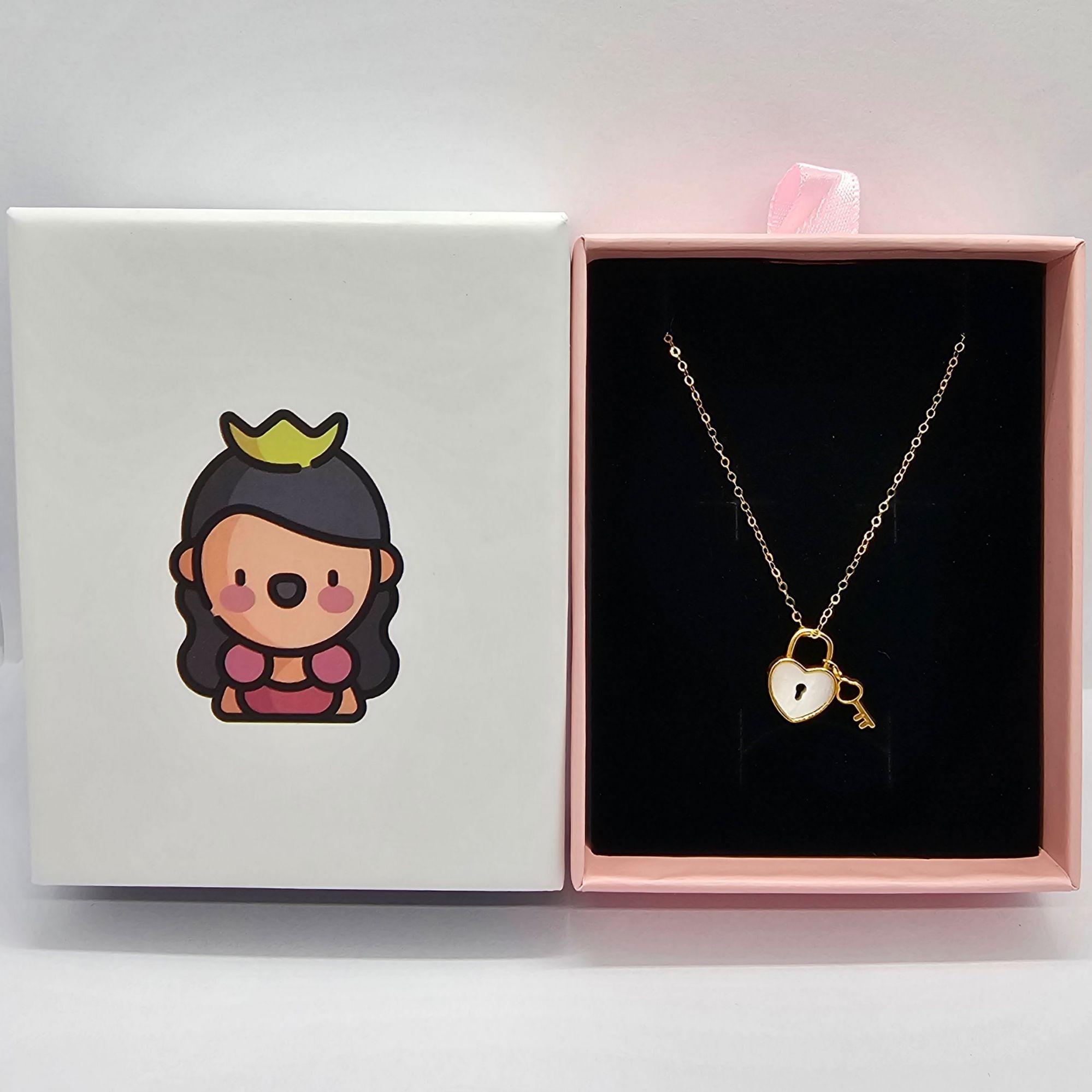 Cadena Eslabones Oro Amarillo 18k Corazón Candado Llave Nácar 18k-3