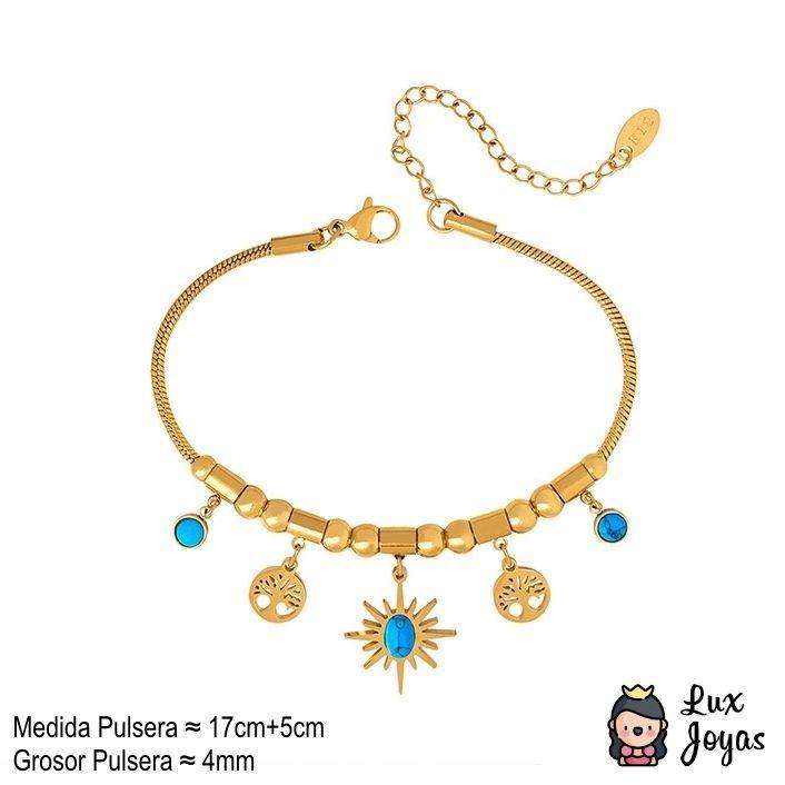 Pulsera Baño Oro 18k Árbol Vida Crisocola-4
