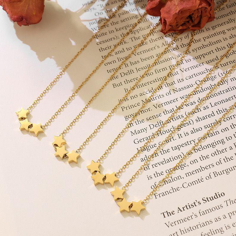 Collar Baño De Oro Amarillo 18k 3 Estrellas-2