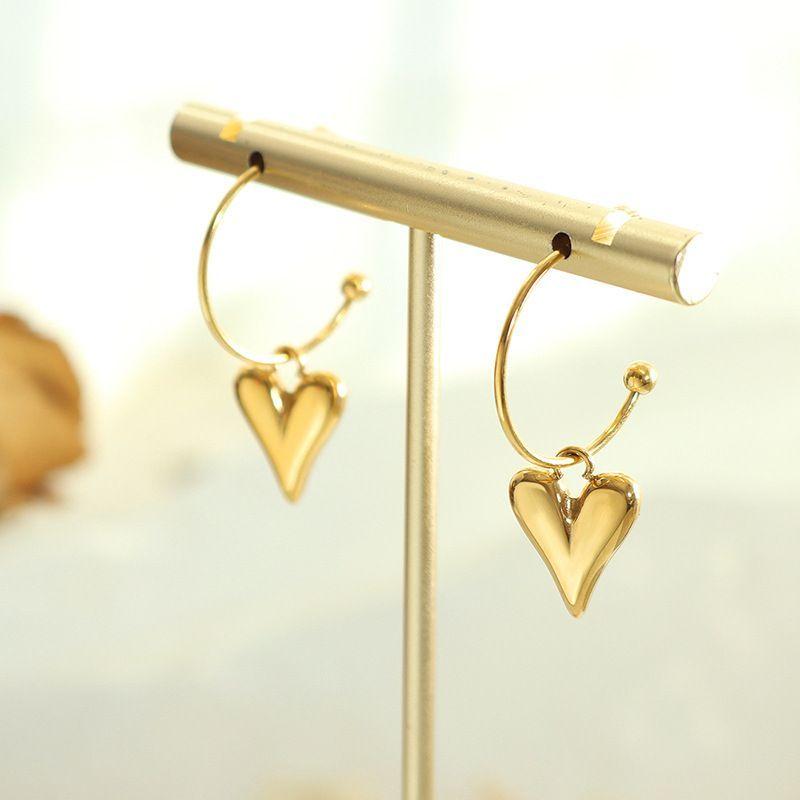 Aros Baño Oro Amarillo 18k Argollas Tornillo Corazón-2