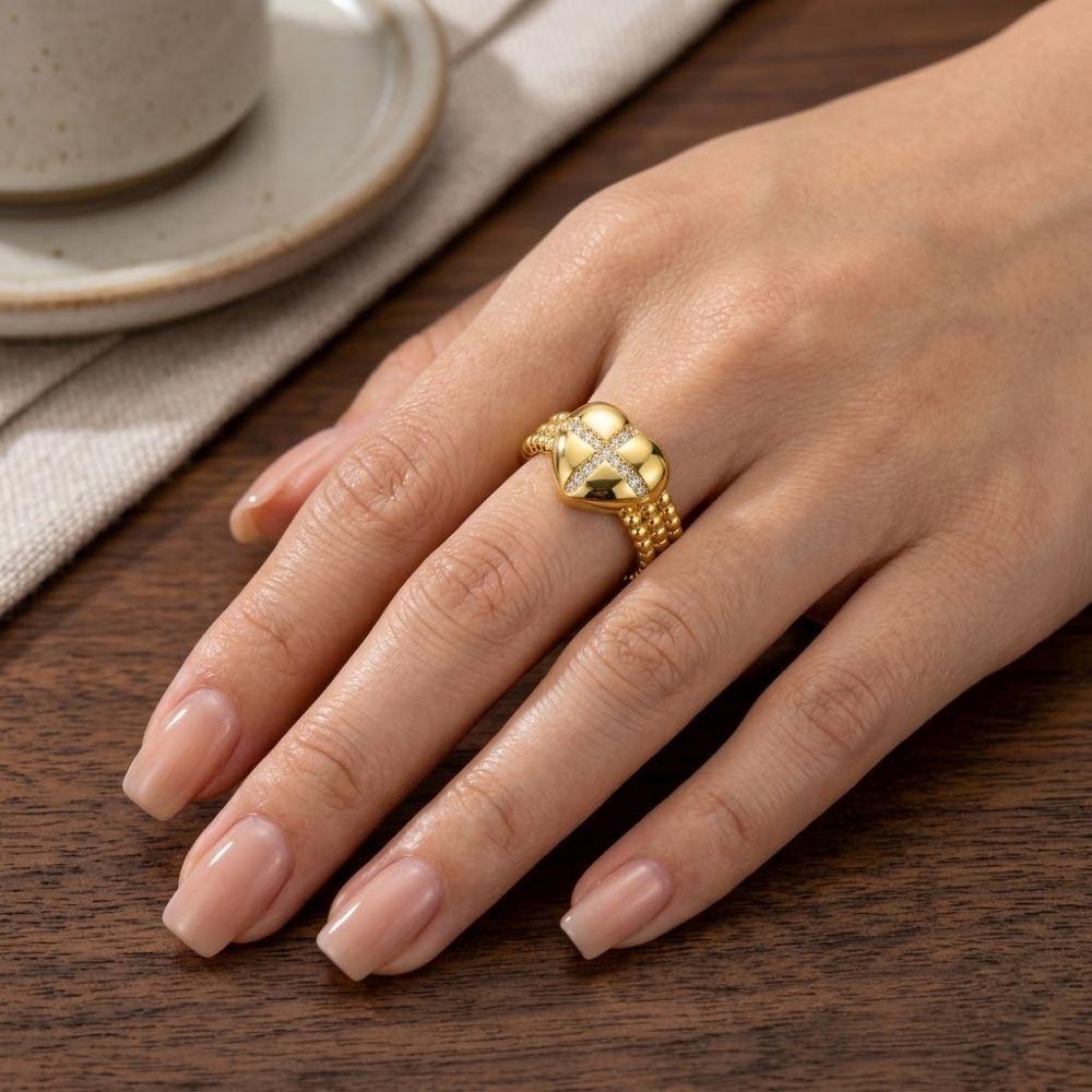 ANILLO ENCHAPADO ORO CORAZÓN GIFT -1