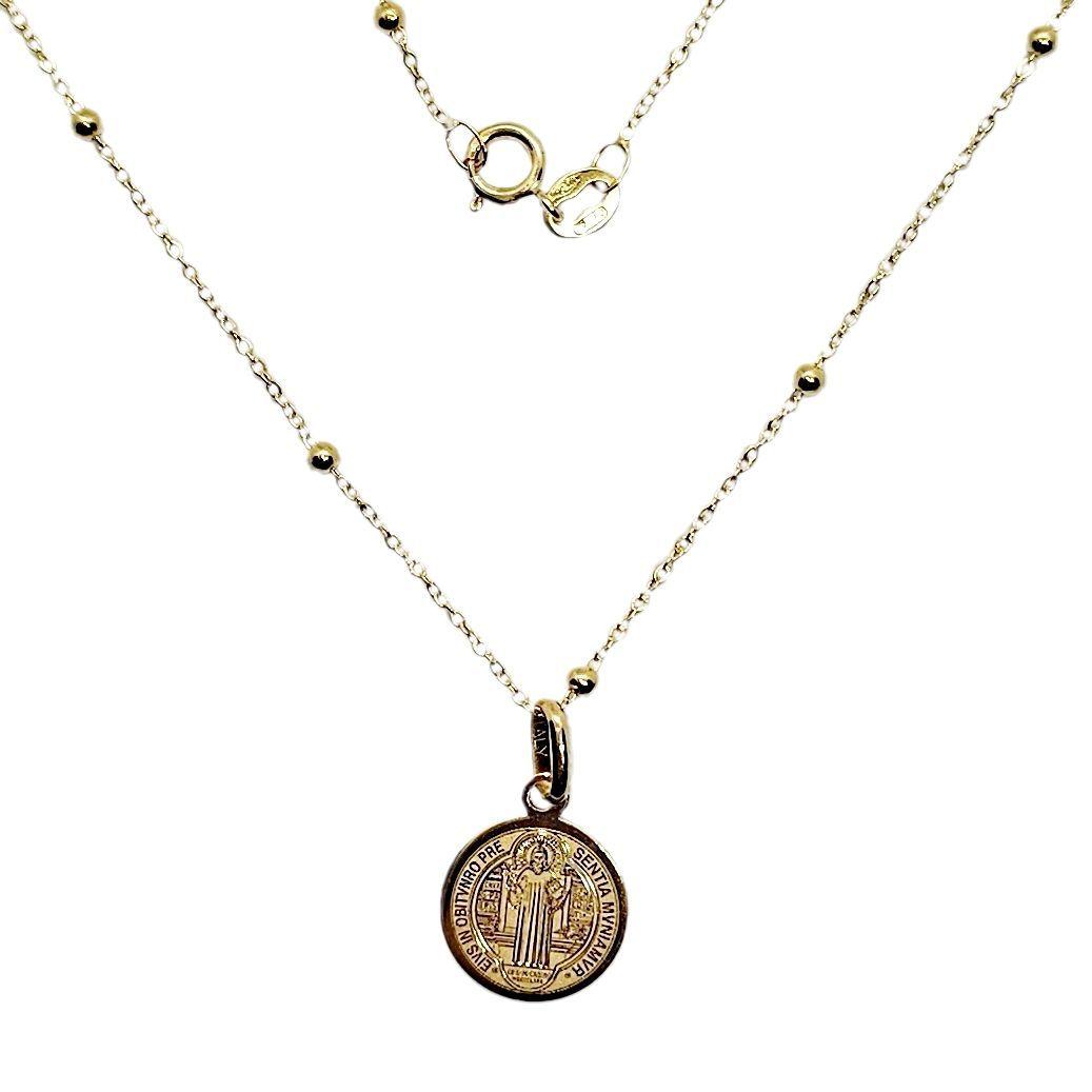 Cadena Pelotitas Colgante San Benito Oro Au750 - 18k Italiano-0