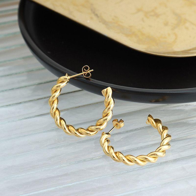 Aros Baño Oro 18k Argollas Entorchados L-1