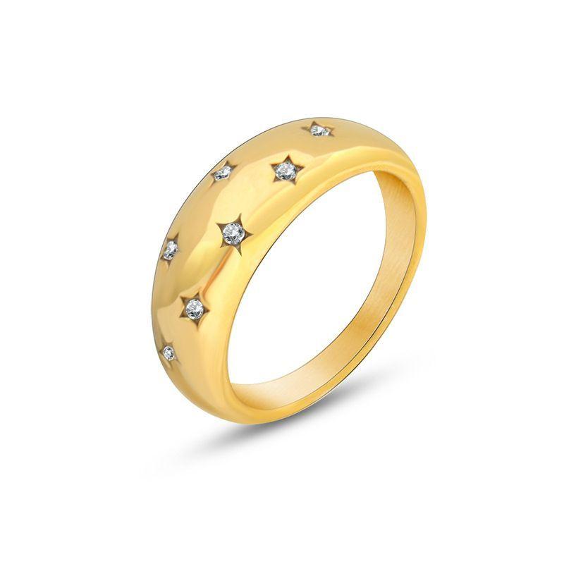 Anillo Baño Oro Amarillo 18k Cintillo Estrellas Circón Talla 16-0