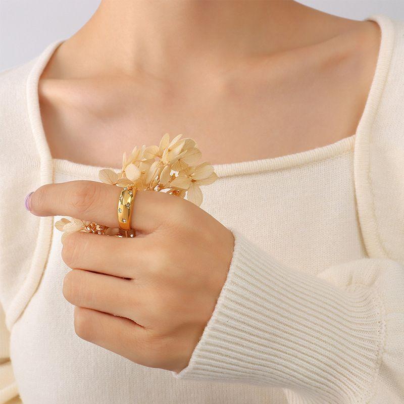 Anillo Baño Oro Amarillo 18k Cintillo Estrellas Circón Talla 16-1