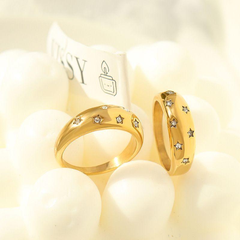 Anillo Baño Oro Amarillo 18k Cintillo Estrellas Circón Talla 16-3