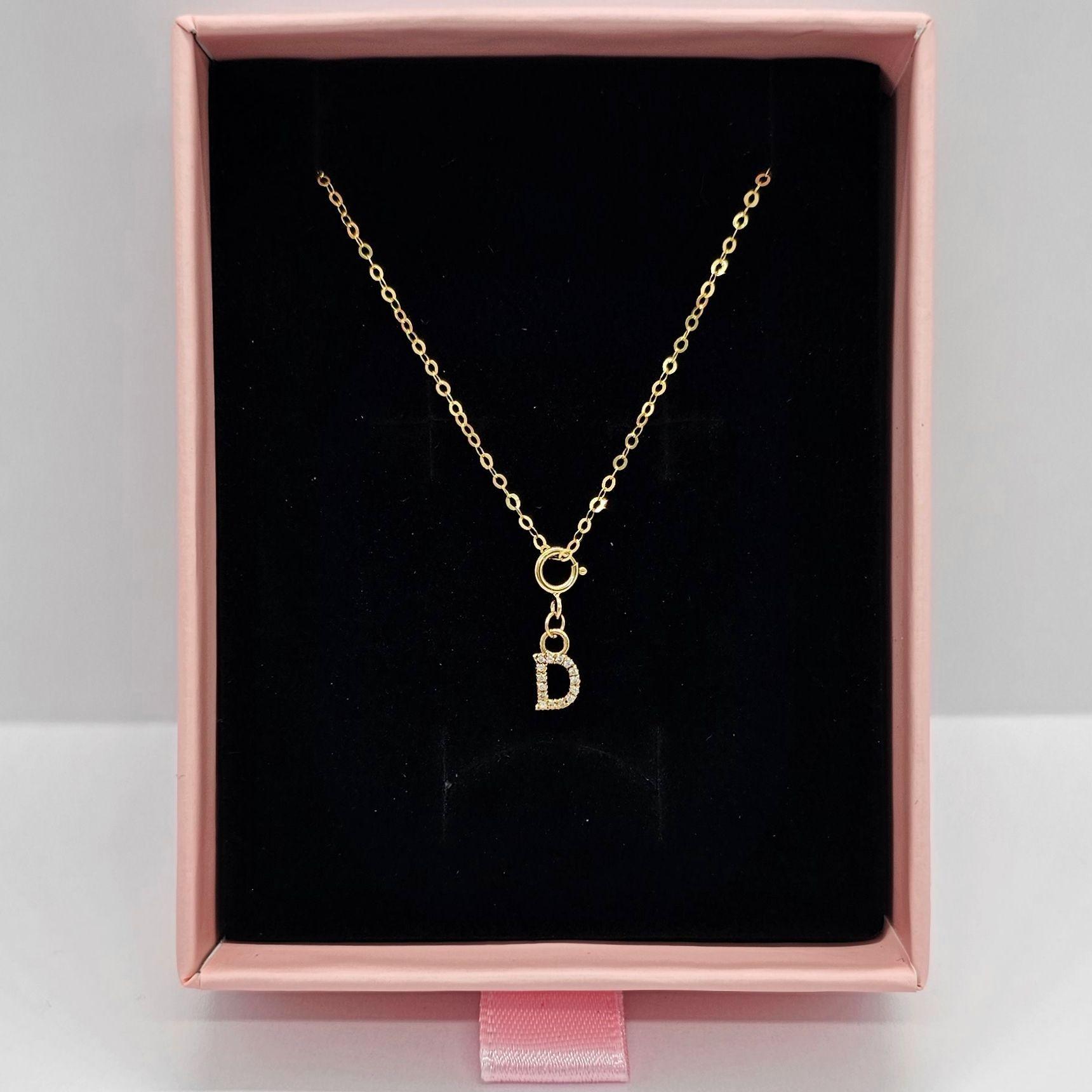 Cadena Eslabones Oro Amarillo 18k Charm Letras Inicial D Full Diamante-2
