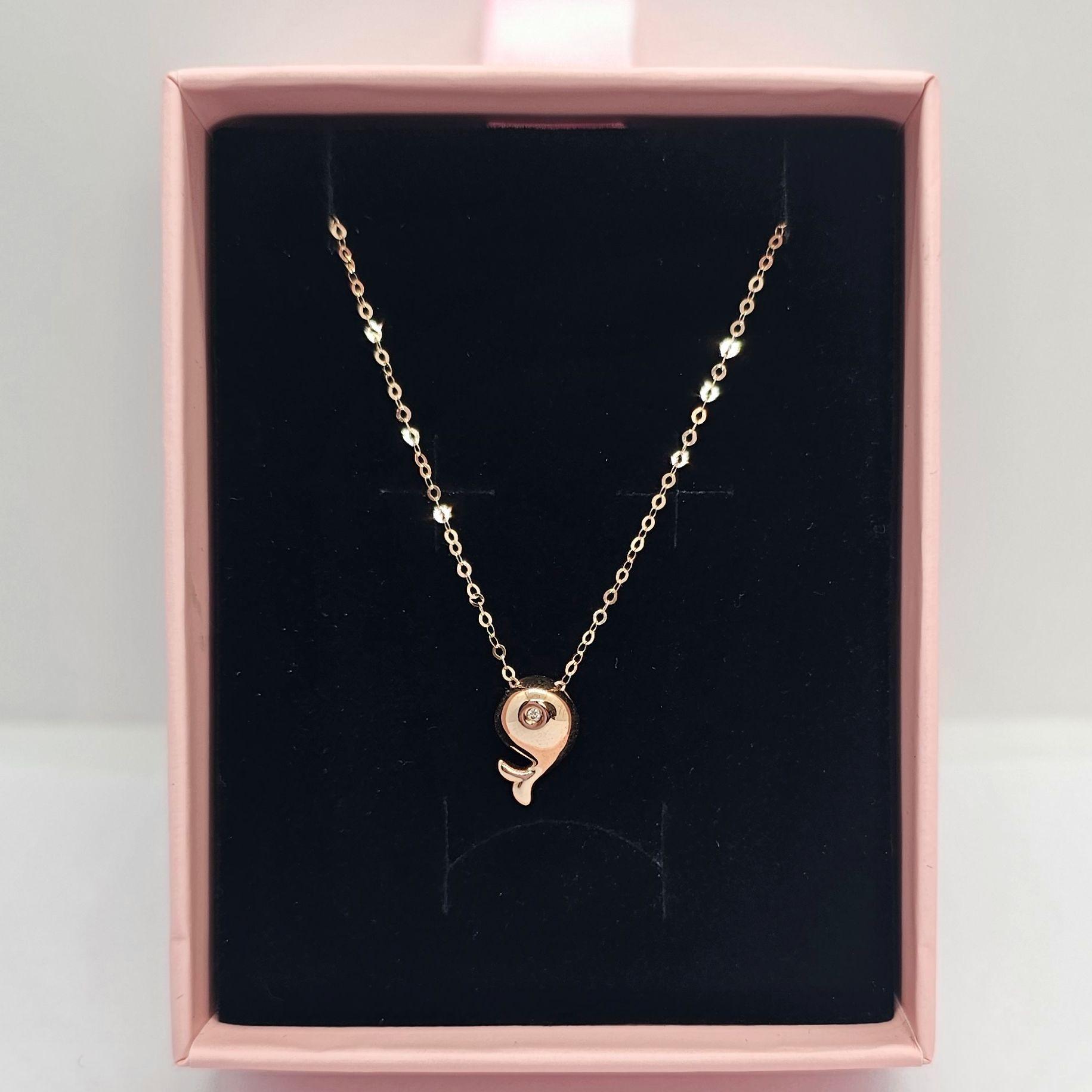 CADENA ESLABONES ORO ROSADO 18K COLGANTE DELFÍN DIAMANTE 1P-2